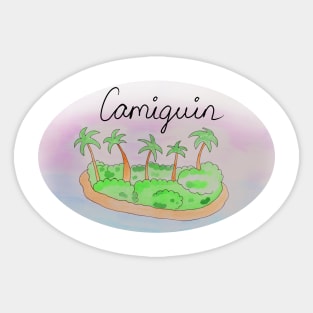 Camiguin watercolor Island travel, beach, sea and palm trees. Holidays and vacation, summer and relaxation Sticker